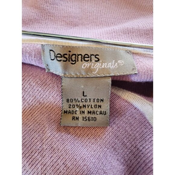 Designer Originals Purple White Trim Short Sleeve Knit Top Sweater Bow Large - Picture 2 of 16